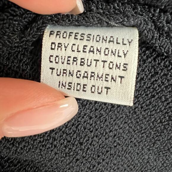 St John Basics Black Santana Wool Knit Open Front Duster Cardigan Large L FLAW - Picture 12 of 12